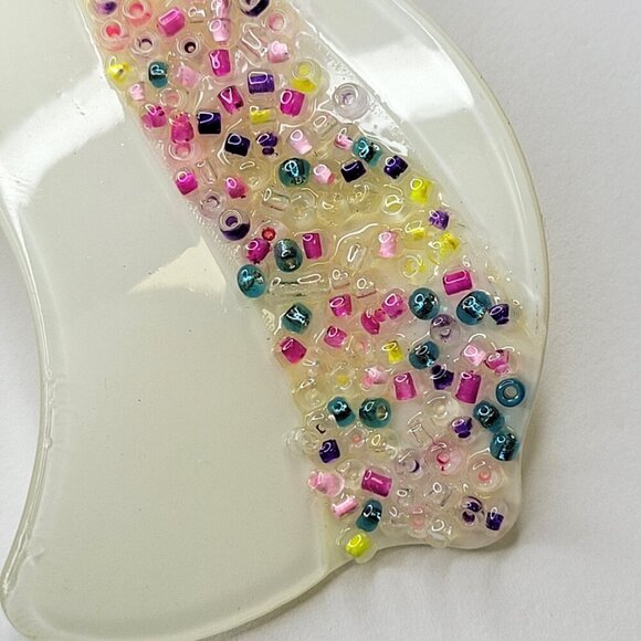 White Long Resin Earrings with colourful sequin beads - Picture 4 of 8